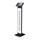 Compulocks 140BLK01-US Floor Stand with Brandable Panel and Lighting Kit - Black, Actual Use, Lit, Left Angle View (Enclosure is Sold Separately; Tablet is Not Included)