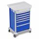 DETECTO 2000110 MobileCare Series Medical Cart - Blue, Six 23" Wide Drawers with Key Lock, 3 Handrails