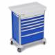 DETECTO 2000610 MobileCare Series Medical Cart - Blue, Six 29" Wide Drawers with Key Lock, 3 Handrails