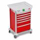 DETECTO 2015090 MobileCare Series Medical Cart - Red, Six 23" Wide Drawers with Quick Release Lock, 3 Handrails