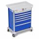 DETECTO 2022822 MobileCare Series Medical Cart - Blue, Six 29" Wide Drawers with Electronic Individual Drawer Lock & Sensor, 125 kHz RFID, 3 Handrails