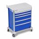 DETECTO 2022884 MobileCare Series Medical Cart - Blue, Five 29" Wide Drawers with Key Lock, 1 Handrail