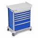 DETECTO 2022885 MobileCare Series Medical Cart - Blue, Six 29" Wide Drawers with Key Lock, 2 Handrails