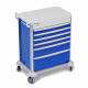 DETECTO 2022886 MobileCare Series Medical Cart - Blue, Six 29" Wide Drawers with Key Lock, 1 Handrail