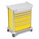 DETECTO 2023039 MobileCare Series Medical Cart - Yellow, Five 29" Wide Drawers with Key Lock, 2 Handrails