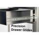 Drawers slide smoothly with precision drawer glides.
