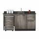 Clinton 58066ML Fashion Finish 66" Wide Cart-Mate Cabinet with Left Side 4-Drawer Cart, Middle Double Doors in Metropolis Gray Finish and Black Alicante Laminate Countertop. NOTE: Supplies and Optional Sink Model 022 are NOT included.