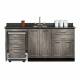 Clinton 58072ML Fashion Finish 72" Wide Cart-Mate Cabinet with Left Side 4-Drawer Cart, Middle Double Doors in Metropolis Gray Finish and Black Alicante Laminate Countertop. NOTE: Supplies and Optional Sink Model 022 are NOT included.