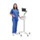Pegasus Medical 5WRS-TLMD and 5WRS-BSK Telemedia Roll Stand with Double Joined Arm, With Push Handle with Basket - With Nurse Holding The Stand (The Push Handle with Basket is Sold Separately, and The Tablet is Not Included.)