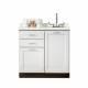 Clinton Fashion Finish Arctic White 36" Wide Base Cabinet Model 8636 shown with White Carrara Postform Countertop with Sink and Wing Lever Faucet Model 36P