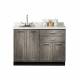 Clinton Fashion Finish Metropolis Gray 48" Wide Base Cabinet Model 8648 shown with White Carrara Postform Countertop with Sink and Wing Lever Faucet Model 48P