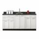 Clinton Fashion Finish Arctic White 72" Wide Base Cabinet Model 8672 shown with Black Alicante Postform Countertop with Sink and Wing Lever Faucet Model 72P