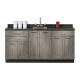 Clinton Fashion Finish Metropolis Gray 72" Wide Base Cabinet Model 8672 shown with Black Alicante Postform Countertop with Sink and Wing Lever Faucet Model 72P