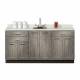 Clinton Fashion Finish Metropolis Gray 72" Wide Base Cabinet Model 8672 shown with White Carrara Postform Countertop with Sink and Wing Lever Faucet Model 72P