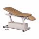 Clinton 87360 Power-Glide™ Hi-Lo Treatment Table with Adjustable Backrest, Footrest, and Stirrups, Desert Tan Upholstery - Fully Adjusted
