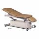 Clinton 87360 Power-Glide™ Hi-Lo Treatment Table with Adjustable Backrest, Footrest, and Stirrups, Desert Tan Upholstery - Half Adjusted (Casters are Sold Separately)