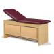 Clinton 91040 Series Panel Leg Treatment Table with Sliding Door - Burgundy Upholstery and Maple Laminate