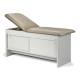 Clinton 91040 Series Panel Leg Treatment Table with Sliding Door - Warm Gray Upholstery and Gray Laminate