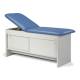 Clinton 91040 Series Panel Leg Treatment Table with Sliding Door - Wedgewood Upholstery and Gray Laminate