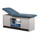 Clinton Cabinet Style Treatment Table with Two Closed Door and Open Center Shelf - Slate Blue Upholstery and Gray Laminate (The Items in the Cabinets are Not Included.)
