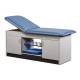 Clinton Cabinet Style Treatment Table with Two Closed Door and Open Center Shelf - Wedgewood Upholstery and Gray Laminate (The Items in the Cabinets are Not Included.)