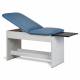 Pull-out, slate gray, laminate leg rest on steel track extends the table to 72"