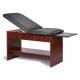 Pull-out, slate gray, laminate leg rest on steel track extends the table to 72"