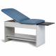 Pull-out, slate gray, laminate leg rest on steel track extends the table to 72"