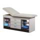 Clinton 98013 Series Cabinet Style Treatment Table with Two Open Storage and Center Drawers - Country Mist Upholstery and Gray Laminate (The Items in the Cabinets are Not Included.)