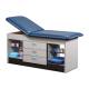 Clinton 98013 Series Cabinet Style Treatment Table with Two Open Storage and Center Drawers - Royal Blue Upholstery and Gray Laminate (The Items in the Cabinets are Not Included.)