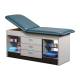 Clinton 98013 Series Cabinet Style Treatment Table with Two Open Storage and Center Drawers - Slate Blue Upholstery and Gray Laminate (The Items in the Cabinets are Not Included.)