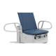 Brewer FLEX™ High-Low PLUS Exam Table with Power Back, Pelvic Tilt, Stirrups, Drawer Heater, Outlet, and 17" Height - Deep Sapphire, Side Transfer Detail View (Image Shown May Include Features or Accessories That Do Not Come Standard on the Base Model)