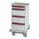 Capsa M-Series M2PC Standard Punch Card Medication Cart with (1) 3.75" Supply Drawer, (3) 10" Punch Card Drawers, Key Lock, Cranberry Accent Color.  Image shown with Pullout Writing Surface - NOT included