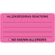 ALLERGIES DRUG REACTIONS Label - Size 3 1/4"W x 1 3/4"H - Fluorescent Pink