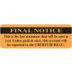 FINAL NOTICE Label - Size 3"W x 1"H