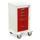 Harloff MPA1824B05 A-Series Lightweight Aluminum Mini Width Short Emergency Crash Cart Five Drawers with Breakaway Lock.  Color shown with a White body and Red drawers.