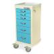 Harloff MPA1830E06 A-Series Lightweight Aluminum Mini Width Tall Medical Cart Six Drawers with Basic Electronic Pushbutton Lock.  Color shown with a Cream body and Light Blue drawers.