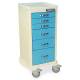 Harloff MPA1830E06 A-Series Lightweight Aluminum Mini Width Tall Medical Cart Six Drawers with Basic Electronic Pushbutton Lock.  Color shown with a Cream body and Light Blue drawers.