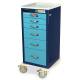 Harloff MPA1830ELP06 A-Series Lightweight Aluminum Mini Width Tall Anesthesia Cart Six Drawers with Electronic Keypad Lock and Proximity Reader.
Color shown in Navy body with Light Blue Drawers.