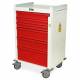 Harloff MR6B MR-Conditional Emergency Cart Six Drawer with Breakaway Lock.  Color shown is White body with Red drawers.