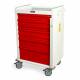 Harloff MR7B MR-Conditional Emergency Cart Seven Drawer with Breakaway Lock.  Color shown is White body with Red drawers.