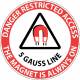 "Danger Restricted Access 5 Gauss Line" MRI Non-Magnetic Sticker
