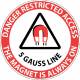 "Danger Restricted Access 5 Gauss Line" MRI Non-Magnetic Sticker