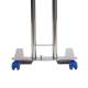 Pedigo P-1068-SS Stainless Steel Foot Operated Mayo Stand features two 2" corrosion-resistant Gemini co•re casters™ for smooth mobility and long-lasting performance.