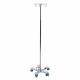 Pedigo P-1576-4 Foot Operated 5-Leg Base Stainless Steel IV Stand with 4-Hook