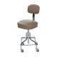 Pedigo P-51 Series Adjustable Square Seat Chrome Stool with Backrest, Casters, and Beige Upholstery