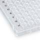 Globe Scientific PCR-HS-RR01 0.1 mL 96-Well Low Profile PCR Plate, Half Skirt - Ridged Rim, Clear, Close-up View