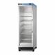 Accucold PTHC155GCSSLHD Blanket Warmer with Stainless Steel Exterior, 6 Chrome Shelves, Left Handle Door, 12.17 Cubic Feet - Angled Side View with Dolly (Dolly is Sold Separately)