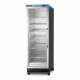 Accucold PTHC155GLHD Blanket Warmer with Black Exterior, 6 Chrome Shelves, Left Handle Door, 12.17 Cubic Feet - Angled Side View with Dolly (Dolly is Sold Separately)