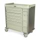 Harloff SL72MD Standard Line 72 Bin Multi-Dose Medication Cart with Key Locks - Shown in Brushed Silver Side Panels and Pull Out Side Shelf